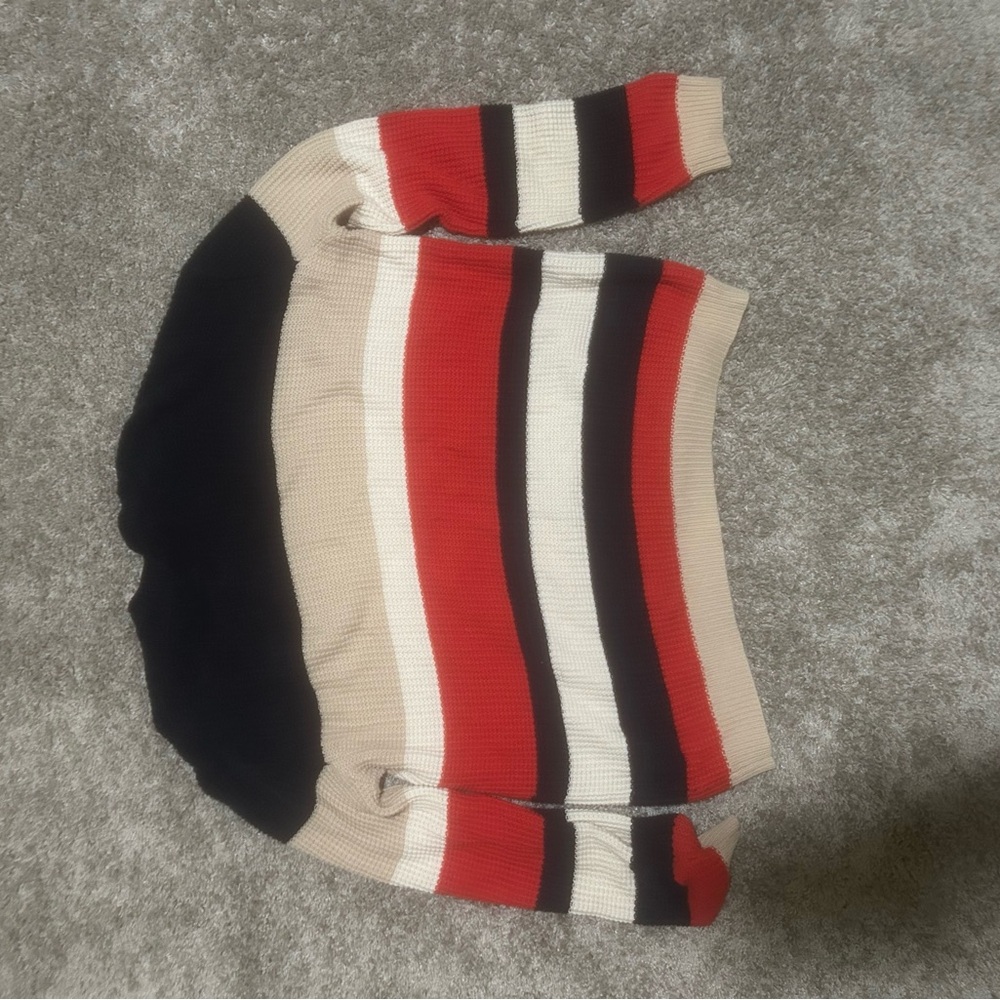 American Apparel Striped Crewneck Sweater - Red, Black, Beige